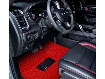 Single Layer Diamond Floor Mats; Full Red (19-24 RAM 1500 Regular Cab w/ Bucket Seats)