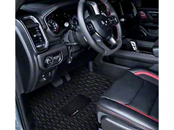 Single Layer Diamond Front and Rear Floor Mats; Black and Black Stitching (09-18 RAM 1500 Quad Cab w/ Front Bucket Seats)