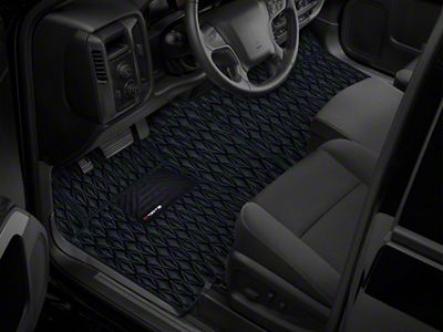 Single Layer Diamond Front and Rear Floor Mats; Black and Black Stitching (19-24 RAM 1500 Crew Cab w/ Front Bench Seat)