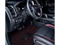 Single Layer Diamond Front and Rear Floor Mats; Black and Red Stitching (09-18 RAM 1500 Crew Cab w/ Front Bucket Seats)