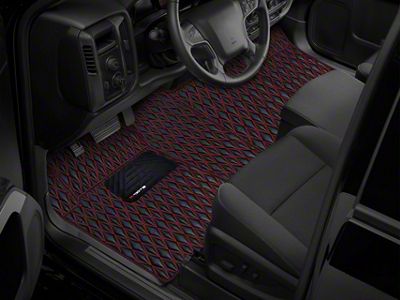 Single Layer Diamond Front and Rear Floor Mats; Black and Red Stitching (09-18 RAM 1500 Quad Cab w/ Front Bench Seat)