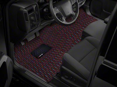 Single Layer Diamond Front and Rear Floor Mats; Black and Red Stitching (19-24 RAM 1500 Crew Cab w/ Front Bench Seat & Rear Underseat Storage)