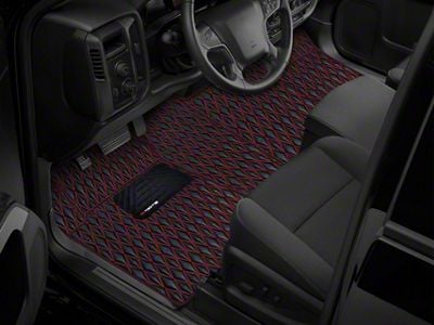 Single Layer Diamond Front and Rear Floor Mats; Black and Red Stitching (19-24 RAM 1500 Quad Cab w/ Front Bench Seat)