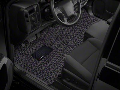 Single Layer Diamond Front and Rear Floor Mats; Black and White Stitching (19-24 RAM 1500 Crew Cab w/ Front Bench Seat)