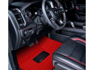 Single Layer Diamond Front and Rear Floor Mats; Full Red (19-24 RAM 1500 Crew Cab w/ Front Bucket Seats & Rear Underseat Storage)