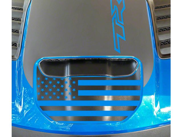 Small Front Hood Graphic with American Flag Cutout; Matte Black (21-24 RAM 1500 TRX)