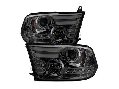 Light Bar DRL Projector Headlights; Chrome Housing; Smoked Lens (13-18 RAM 1500 w/ Factory Halogen Quad Headlights)