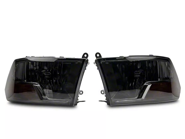 Factory Style Dual Headlights; Chrome Housing; Smoked Lens (09-18 RAM 1500 w/ Factory Halogen Non-Projector Headlights)