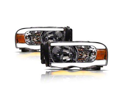 SQ Series Headlights with Sequential Turn Signals; Chrome Housing; Clear Lens (02-05 RAM 1500)