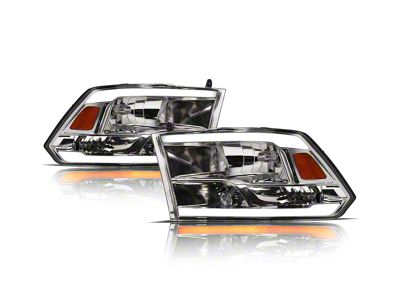 SQ Series Headlights with Sequential Turn Signals; Chrome Housing; Clear Lens (09-18 RAM 1500 w/ Factory Halogen Non-Projector Headlights)