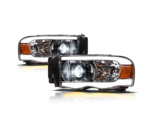 SQX Series LED Projector Headlights with Sequential Turn Signals; Chrome Housing; Clear Lens (02-05 RAM 1500)