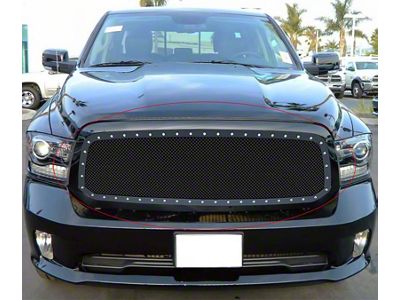 Stainless Steel Rivet Upper Grille Insert; Black (13-18 RAM 1500, Excluding Laramie, Sport & Rebel)