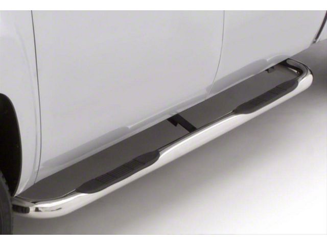 3-Inch Round Bent Nerf Side Step Bars; Polished Stainless (02-08 RAM 1500 Quad Cab)