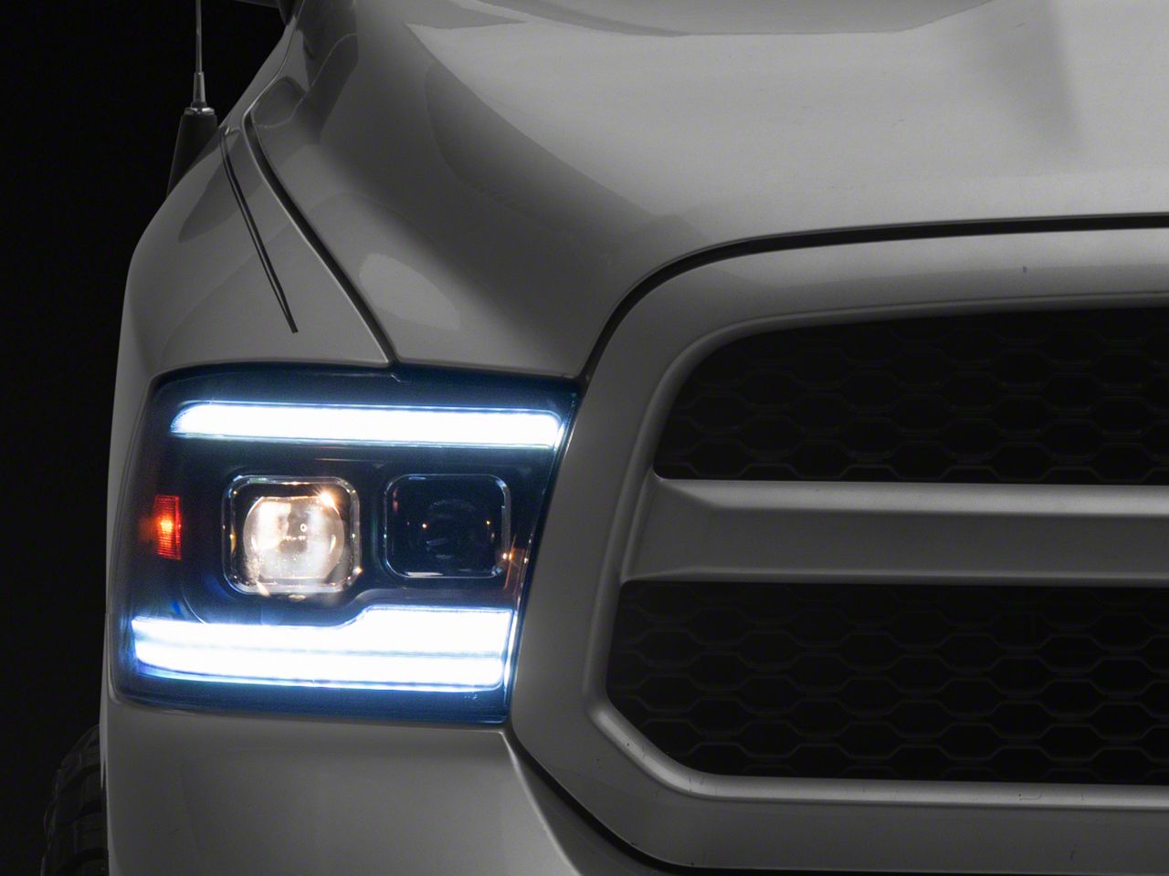 RAM 1500 Switchback Sequential Bar Projector Headlights; Matte Black
