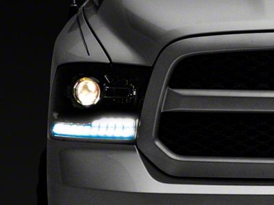 Switchback Sequential LED Bar Projector Headlights; Jet Black Housing; Clear Lens (09-18 RAM 1500 w/ Factory Halogen Non-Projector Headlights)