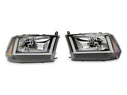 U-Shaped LED DRL Sequential Headlights with Amber Corners; Black Housing; Clear Lens (09-18 RAM 1500 w/ Factory Halogen Dual or Quad Headlights)