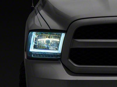 U-Shaped LED DRL Sequential Headlights with Clear Corners; Chrome Housing; Smoked Lens (09-18 RAM 1500 w/ Factory Halogen Dual or Quad Headlights)