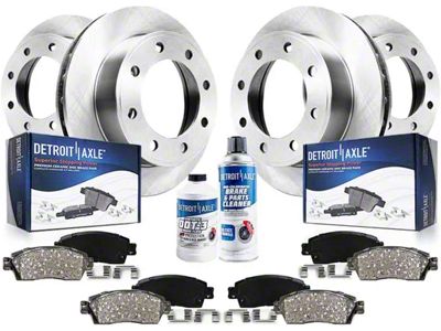 Vented 8-Lug Brake Rotor, Pad, Brake Fluid and Cleaner Kit; Front and Rear (2012 RAM 1500 Tradesman HD)