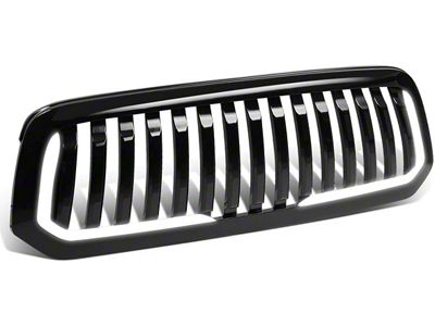 Vertical Fence Style Upper Replacement Grille with LED DRL; Black (13-18 RAM 1500, Excluding Rebel)