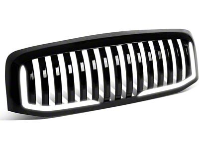 Vertical Fence Style Upper Replacement Grille with LED DRL Light; Gloss Black (06-08 RAM 1500)