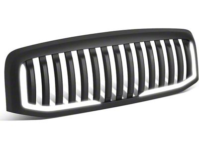 Vertical Fence Style Upper Replacement Grille with LED DRL Light; Matte Black (06-08 RAM 1500)