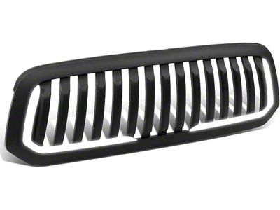 Vertical Fence Style Upper Replacement Grille with LED DRL; Matte Black (13-18 RAM 1500, Excluding Rebel)