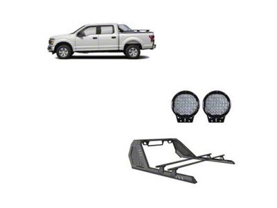 Vigor Roll Bar with Cross Bar and 9-Inch Black Round Flood LED Lights; Black (15-24 RAM 1500 w/o RAM Box)