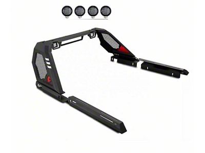 Vigor Roll Bar with 5.30-Inch Black Round Flood LED Lights; Black (09-25 RAM 1500 w/o RAM Box)