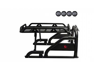 Warrior Roll Bar with 5.30-Inch Black Round Flood LED Lights; Black (02-24 RAM 1500 w/o RAM Box)