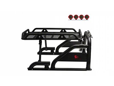 Warrior Roll Bar with 7-Inch Red Round LED Lights; Black (02-24 RAM 1500 w/o RAM Box)