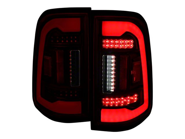 White LED Bar Tail Lights; Gloss Black Housing; Red Smoked Lens (19-24 RAM 1500 w/ Factory Halogen Tail Lights)