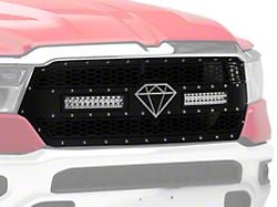 Wire Mesh Rivet Style Upper Grille Insert with Two 12-Inch LED Light Bars (19-23 RAM 1500 Big Horn, Laramie, Lone Star, Tradesman)