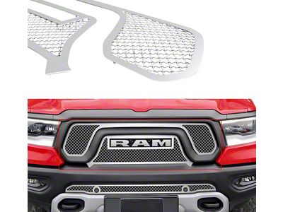 Wire Mesh Upper Grille Insert; Polished (19-24 RAM 1500 Rebel)