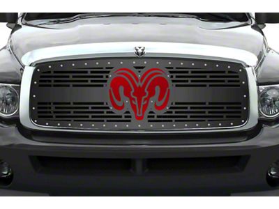 1-Piece Steel Upper Grille Insert; RAM Head with Red Acrylic Underlay (03-05 RAM 2500)
