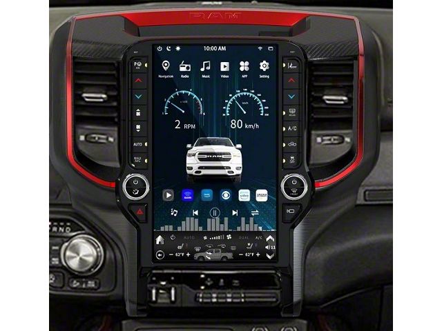13.60-Inch Android 10 Vertical Screen Navigation Radio; Red/Black (19-21 RAM 2500)