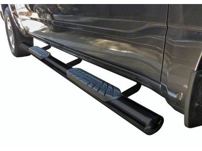 4-Inch Straight Oval Side Step Bars; Semi-Gloss Black (03-09 RAM 2500 Quad Cab)