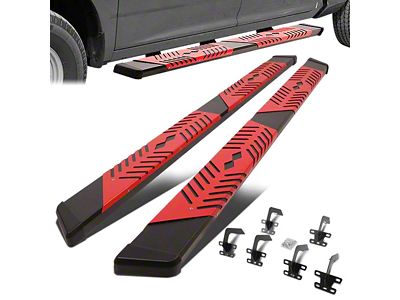 5.50-Inch Wide Flat Running Boards; Black and Red (10-24 RAM 2500 Crew Cab)