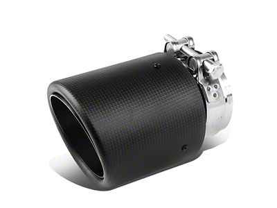 Angled Cut Rolled End Round Exhaust Tip; 4-Inch; Carbon Fiber (Fits 2.90-Inch Tailpipe)