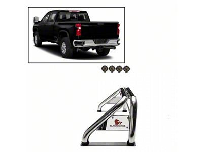 Atlas Roll Bar with 7-Inch Black Round LED Lights; Stainless Steel (03-24 RAM 2500 w/o RAM Box)