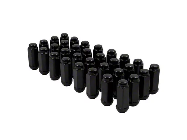 Black Bulge Acorn Lug Nut Kit; 14mm x 1.5; Set of 32 (12-24 RAM 2500)