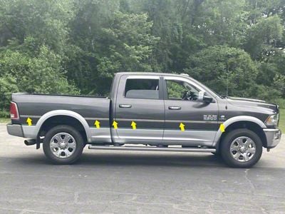 Body Molding Insert Trim Kit; Stainless Steel (10-18 RAM 2500 Crew Cab w/ 6.4-Foot Box)