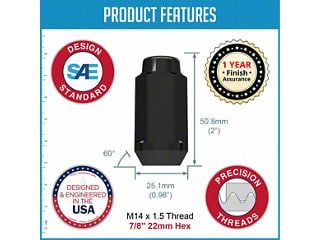 Bulge Acorn Lug Nut 14x1.5 Black 3/4 Hex Flat Top Bulge Acorn Lug Nut 14x1.5 Black 3/4 Hex Flat Top