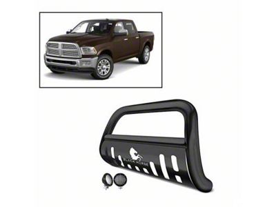 Bull Bar with 5.30-Inch Black Round Flood LED Lights; Black (10-18 RAM 2500)