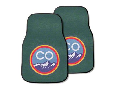 Carpet Front Floor Mats with Colorado Rockies City Connect Logo; Green (Universal; Some Adaptation May Be Required)