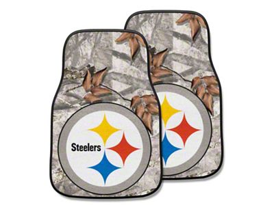 Carpet Front Floor Mats with Pittsburgh Steelers Logo; Camo (Universal; Some Adaptation May Be Required)