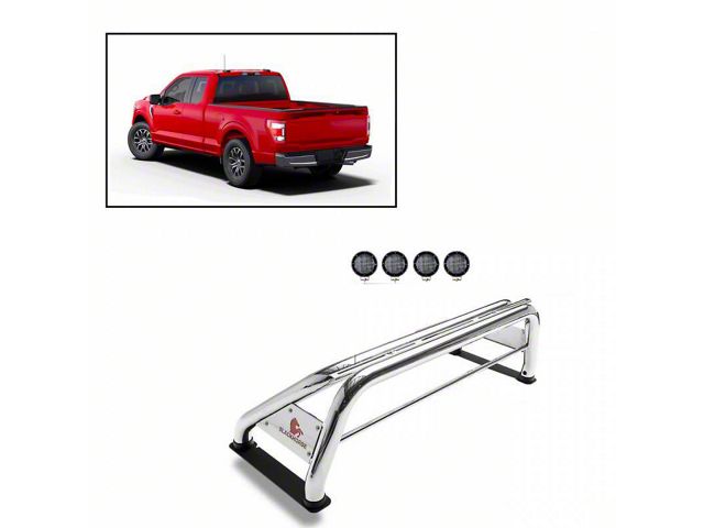 Classic Roll Bar with 5.30-Inch Black Round Flood LED Lights; Stainless Steel (03-24 RAM 2500 w/o RAM Box)