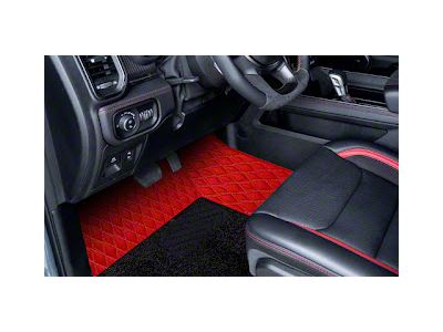 Double Layer Diamond Front and Rear Floor Mats; Base Layer Red and Top Layer Black (10-18 RAM 2500 Crew Cab w/ Front Bucket Seats)