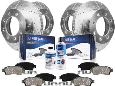Drilled and Slotted 8-Lug Brake Rotor, Pad, Brake Fluid and Cleaner Kit; Front and Rear (09-18 RAM 2500)