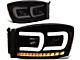 Dual LED DRL Projector Headlight with Amber Corner Lights; Black Housing; Smoked Lens (06-09 RAM 2500)
