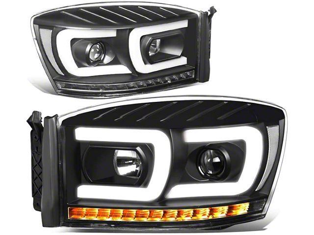 Dual LED DRL Projector Headlight with Clear Corner Lights; Black Housing; Clear Lens (06-09 RAM 2500)